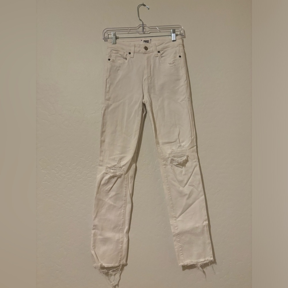 PAIGE Raw Hem White Slim Fit Jeans 24